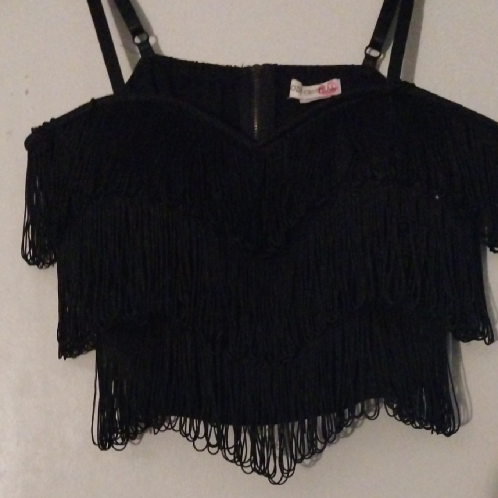 Body Central Black Fringe Corset Top